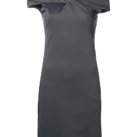Helmet Lang Gray Twist Neck Ribbed Dress Large NWT - Picture 9 of 13